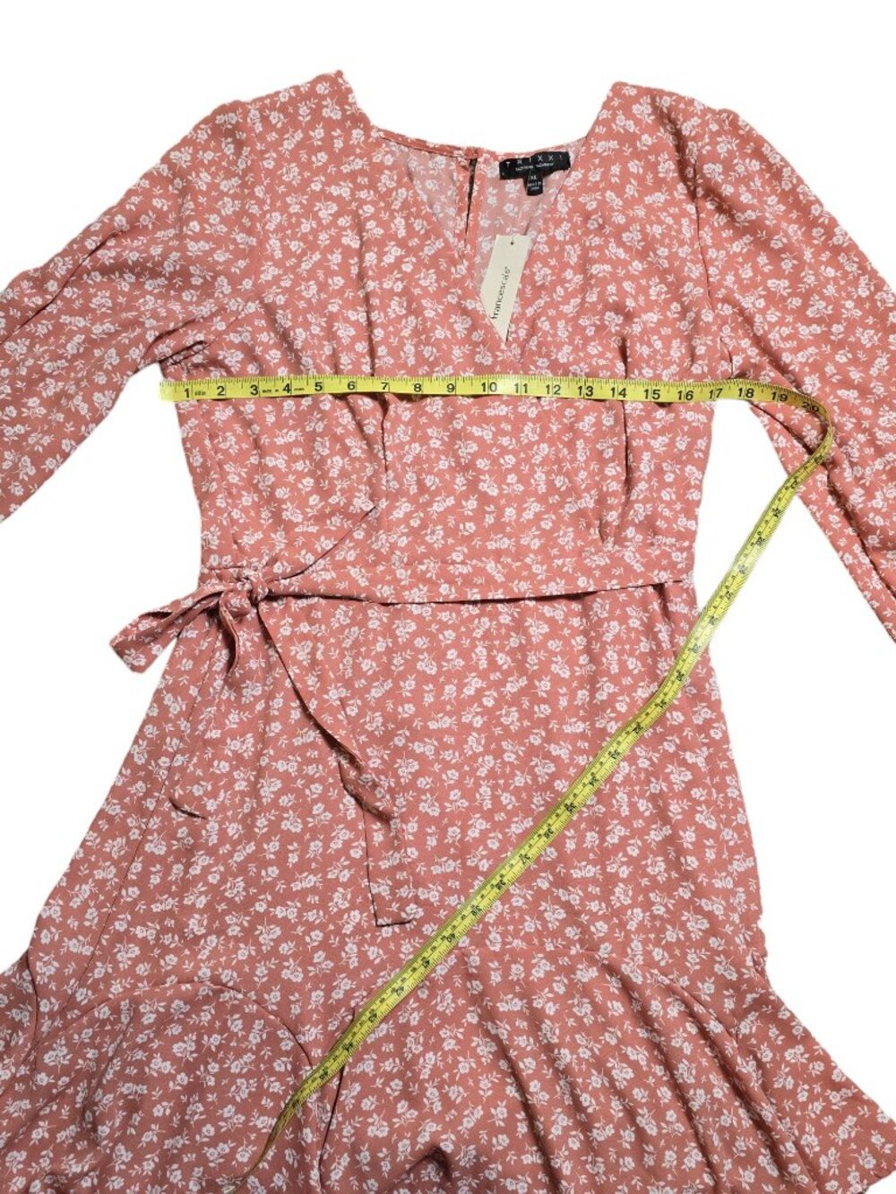 Trixxi Light Pink Ditsy Floral Long Puff Sleeve Dress XL NWT - Picture 3 of 6